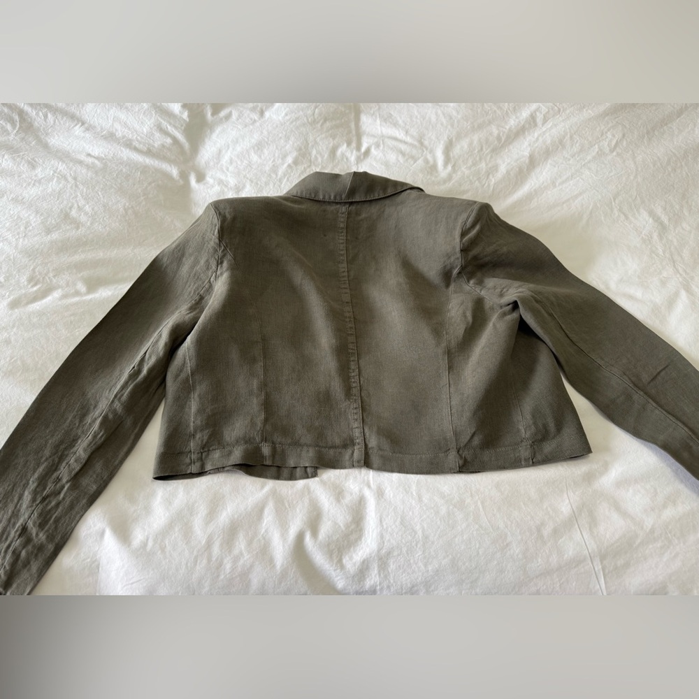 L’AGENCE | SZ Medium | Dolly Olive Green Cropped Military Style Blazer | Linen - Picture 2 of 11